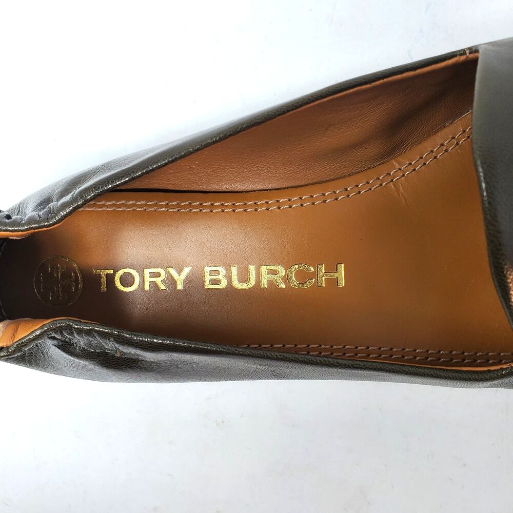Tory Burch Eleanor Loafers Flat Goat Leather Moss Olive Green Gold 84922 Size 8 - Picture 9 of 12